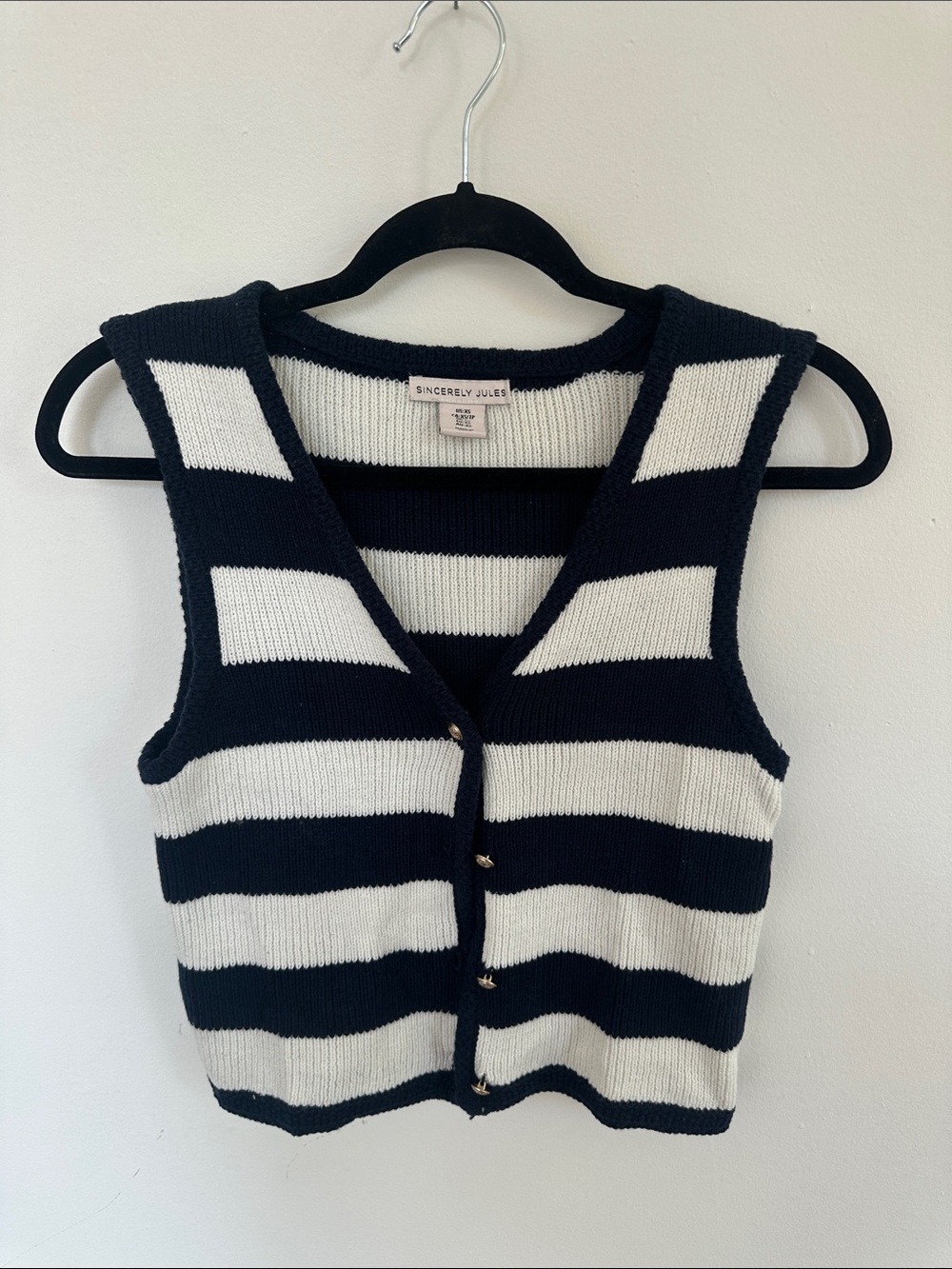 Sincerly Jules Black & White Striped Knit Button-Front Vest